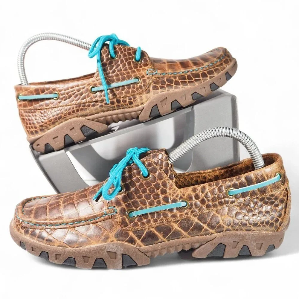 Ferrini Belly Crocodile Print Driving Moc Toe Leather Loafers Women‎ 8.5B